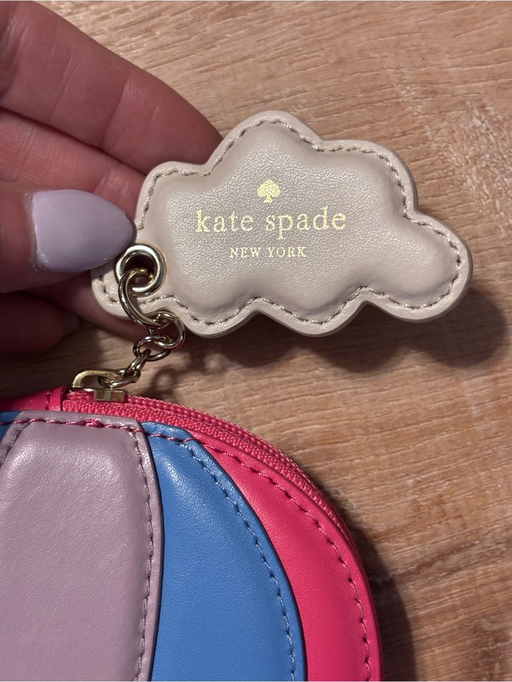 kate spade Hot Air Balloon Coin Purse - Pink, Blue, Lilac, Tan 100% leather RARE - Picture 8 of 14